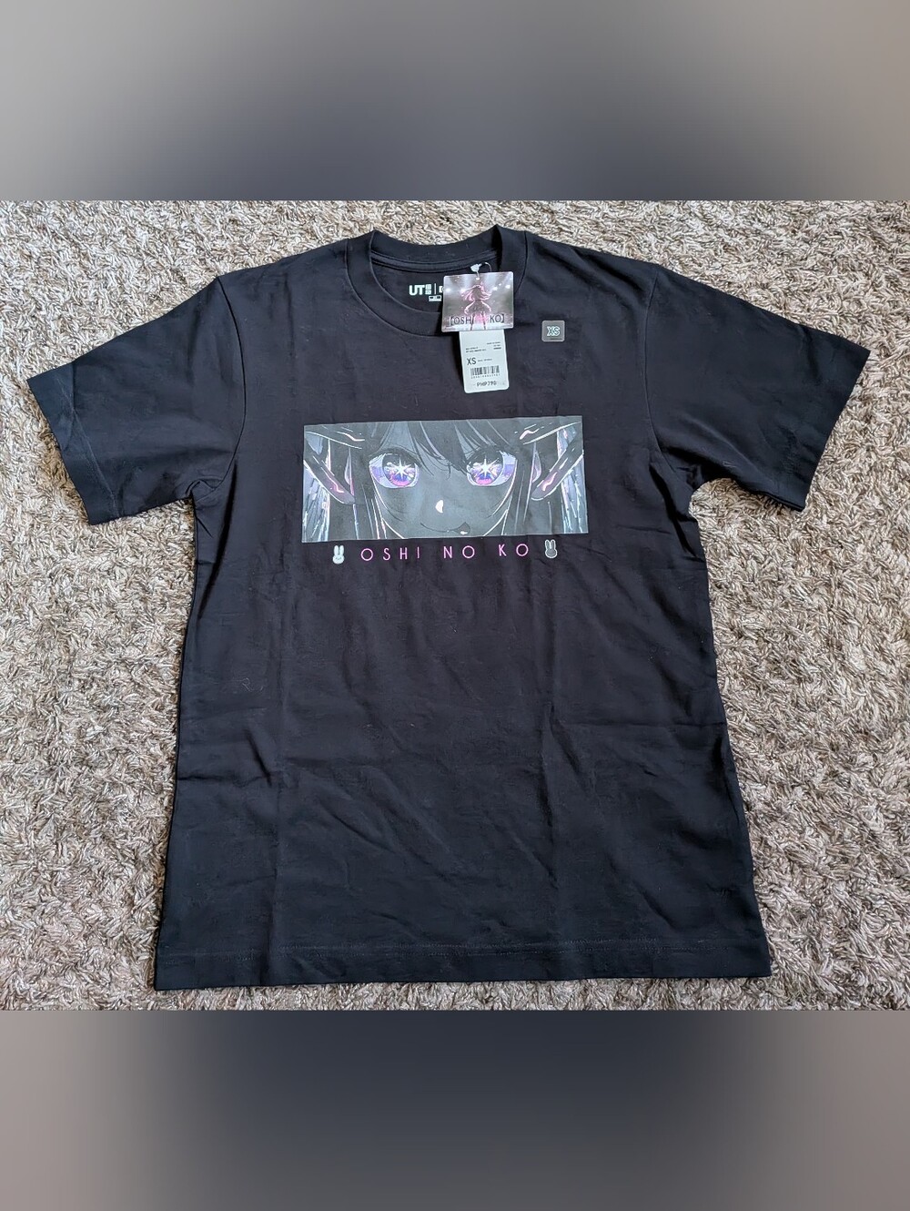 NWT Uniqlo x Oshi No Ko Ai Hoshino Anime Black Cotton Graphic Shirt Men's XS